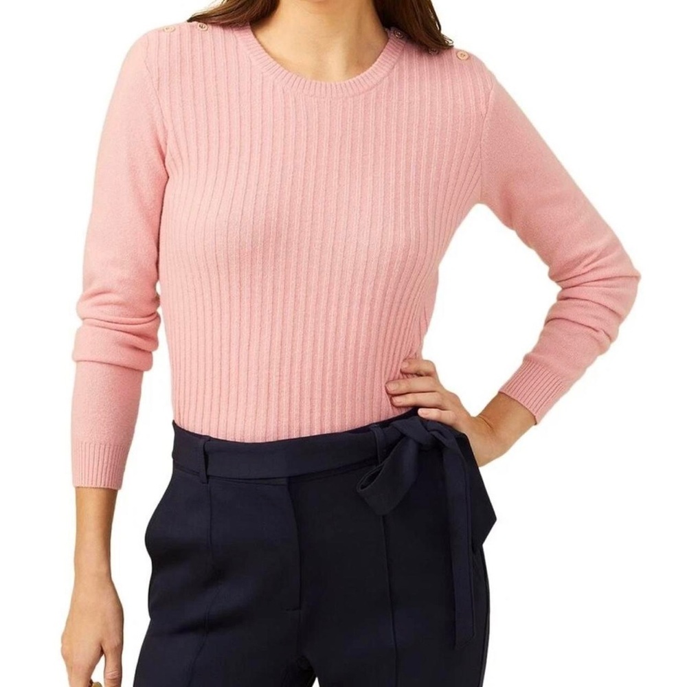 J. Mclaughlin Ribbed Button Shoulder Cashmere Swe… - image 1